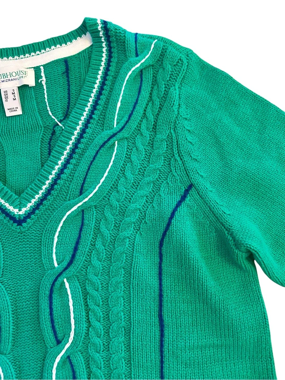 Isaac Mizrahi Live! Clubhouse Cable Knit Short Sleeve Sweater Womens Small Green